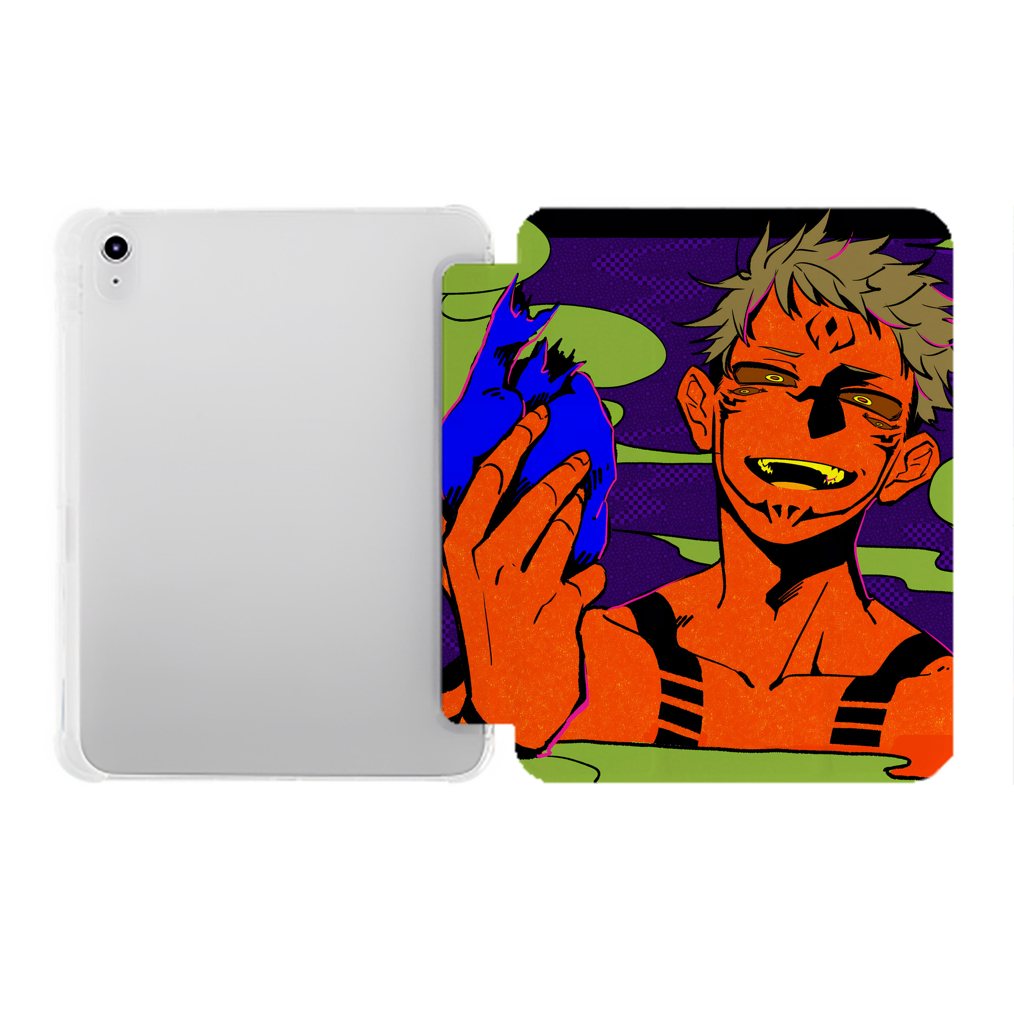 （画像用） 呪術廻戦 Jujutsu Kaisen IPad ケース ペン収納付き 三つ折りスタンド PUレザー×シリコン 対応機種9.5/10.5/10.9インチ